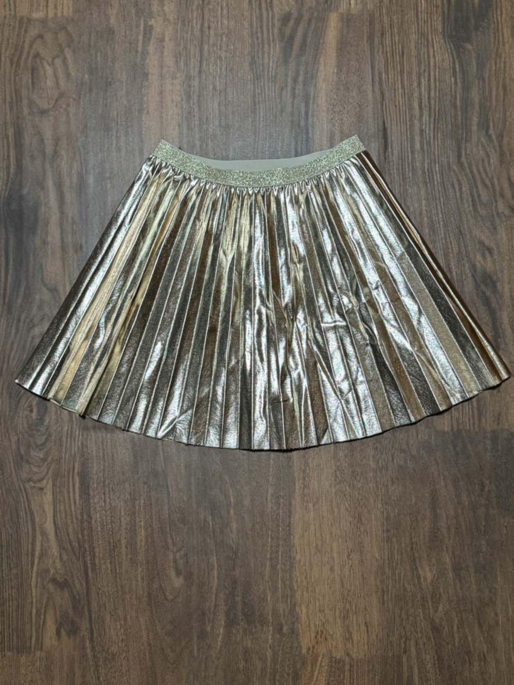 NWT CREWCUTS Metallic Gold Faux Leather Pleated Skirt w Sparkle Elastic Size XL - Picture 2 of 9
